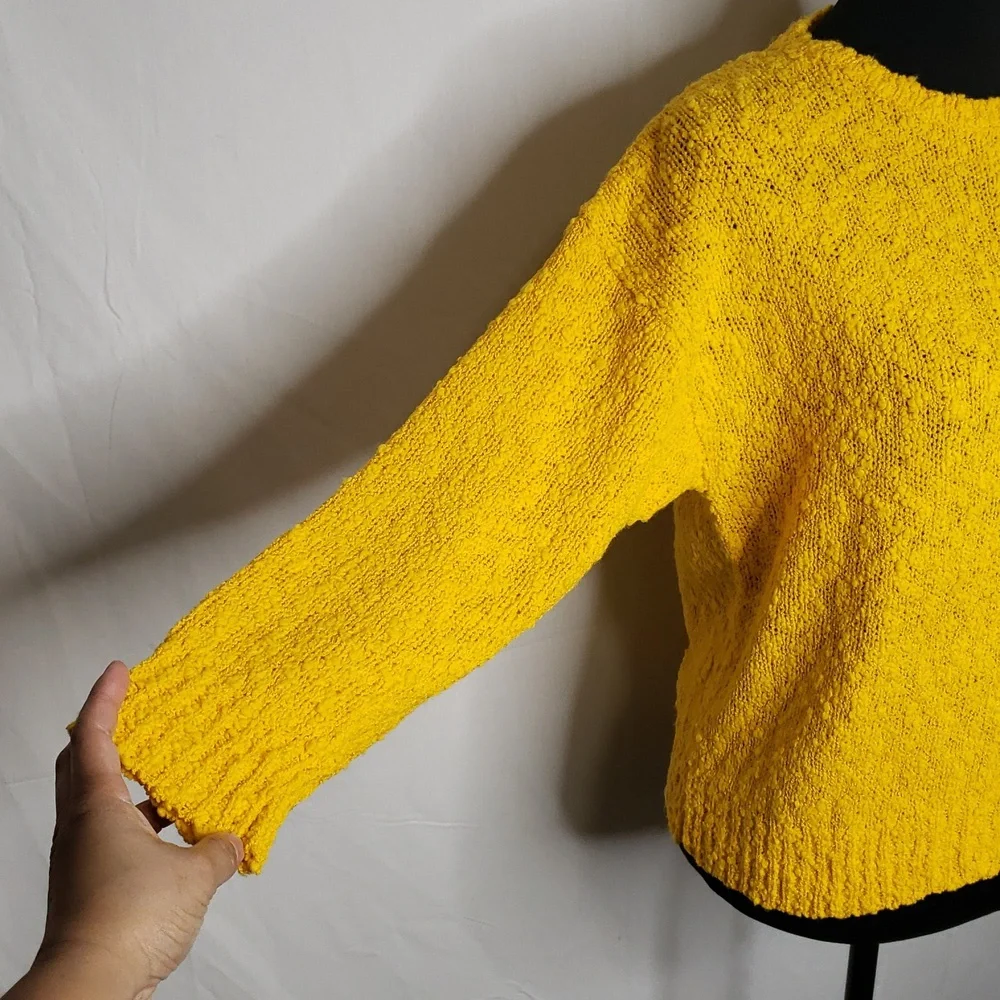 Vintage YarnWorks Womens Bubble Knit Sweater Size L Yellow 90s Preppy Classic